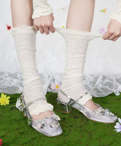 Fashion Grey Jacquard Breathable Cotton Mid Calf Socks