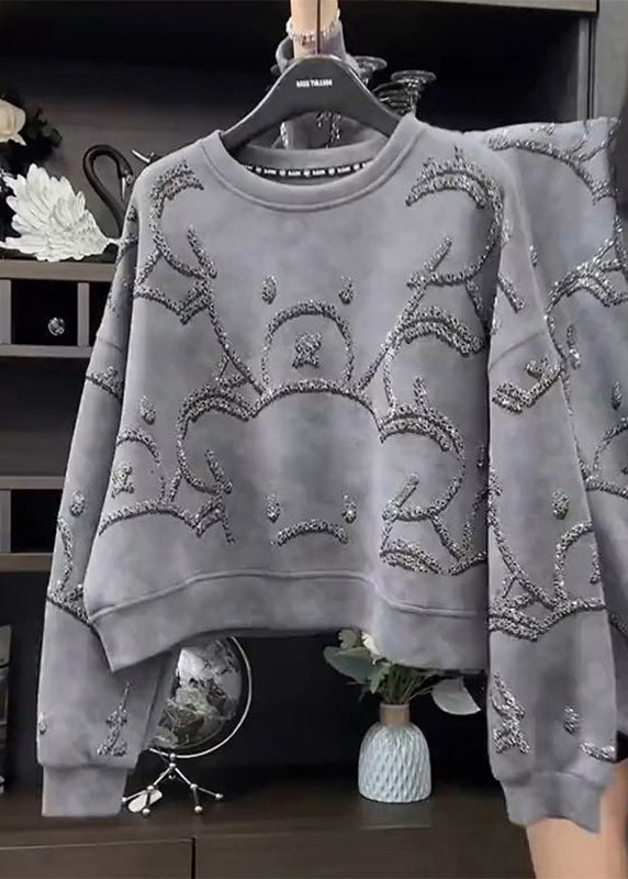 Fashion White text O-Neck Sequins Sweatshirt Spring