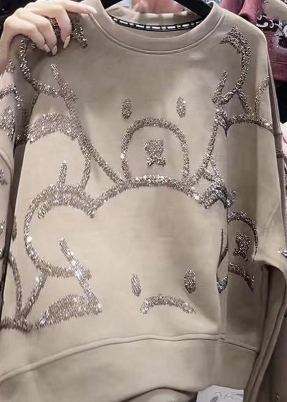 Fashion White text O-Neck Sequins Sweatshirt Spring