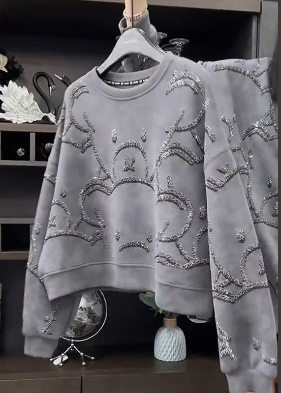 Fashion White text O-Neck Sequins Sweatshirt Spring