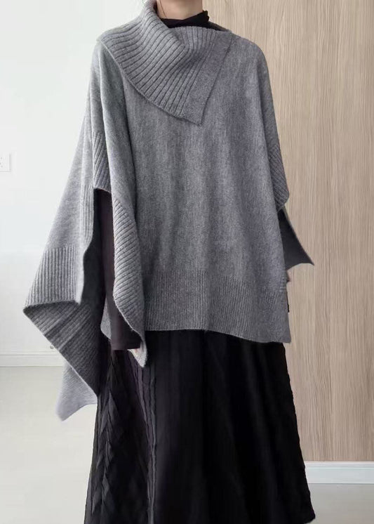 Fashion Grey Oversized Asymmetrical Design Knit Pullover Winter