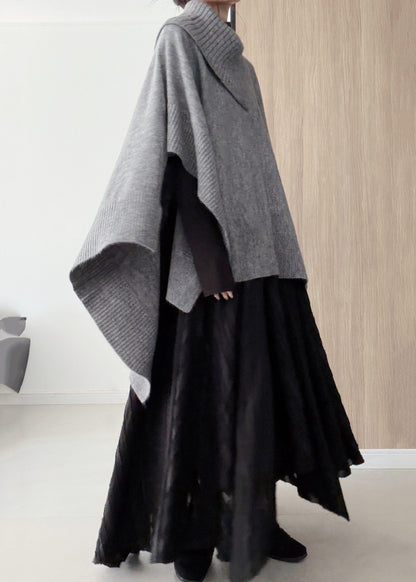 Fashion Grey Oversized Asymmetrical Design Knit Pullover Winter