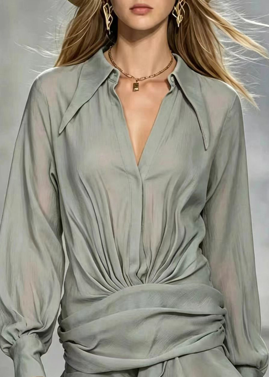 Fashion Grey Peter Pan Collar Layered Mini Dress Long Sleeve
