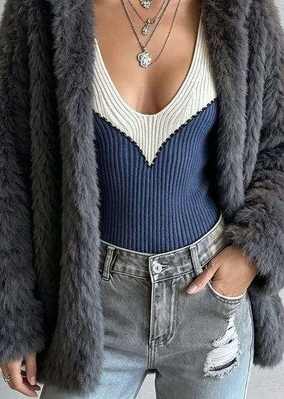 Fashion Grey Warm Thick Cozy Faux Fur Hoodies Coats Winter