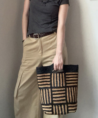 Fashion Hand Woven Black Striped Tote Bag