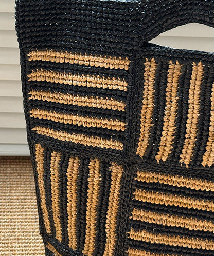 Fashion Hand Woven Black Striped Tote Bag