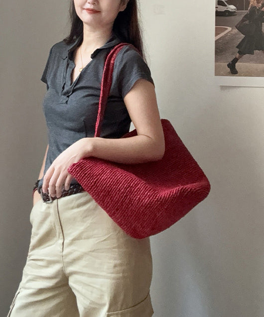 Fashion Handmade Red Straw Woven Large Capacity Shoulder Bag