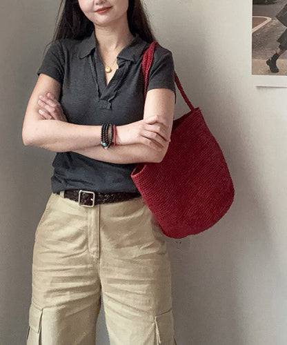 Fashion Handmade Red Straw Woven Large Capacity Shoulder Bag