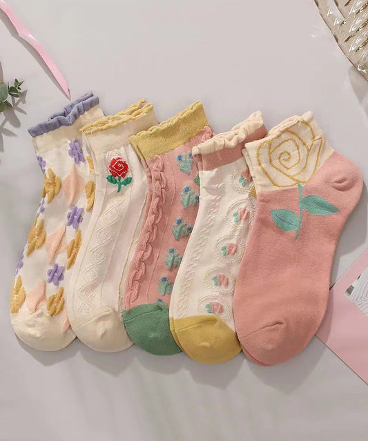 Fashion Jacquard Ruffled Cotton Mid Calf Socks