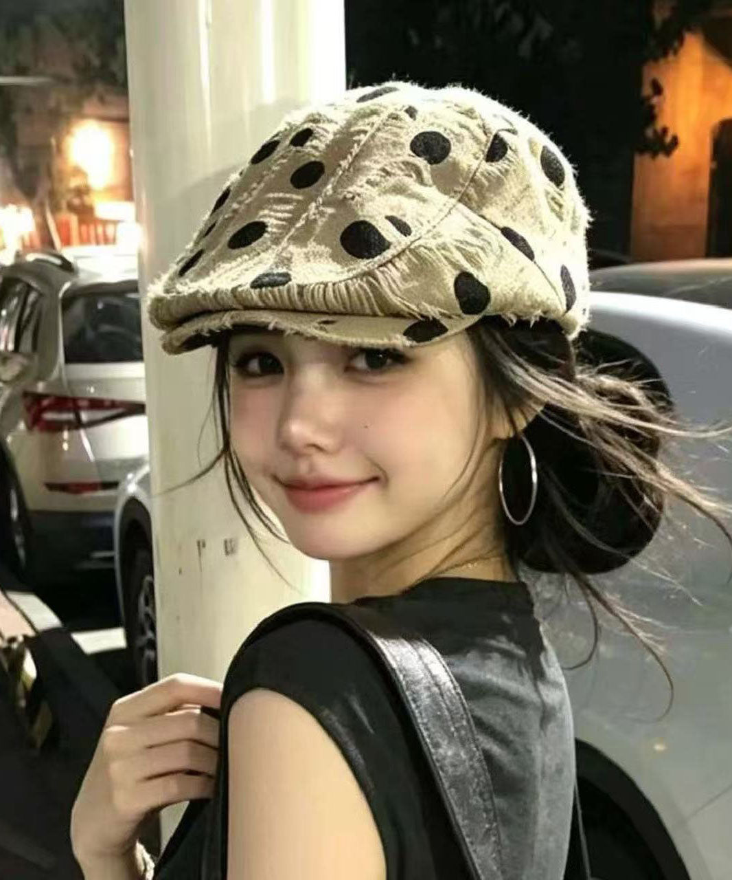 Fashion Khaki Dot Ripped Cotton Breton Hat