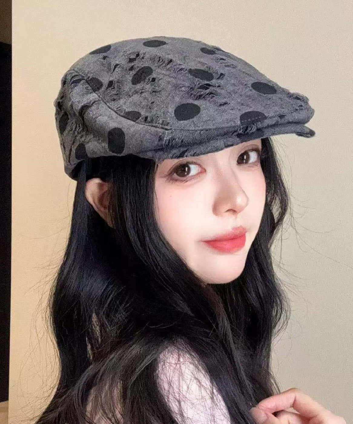 Fashion Khaki Dot Ripped Cotton Breton Hat