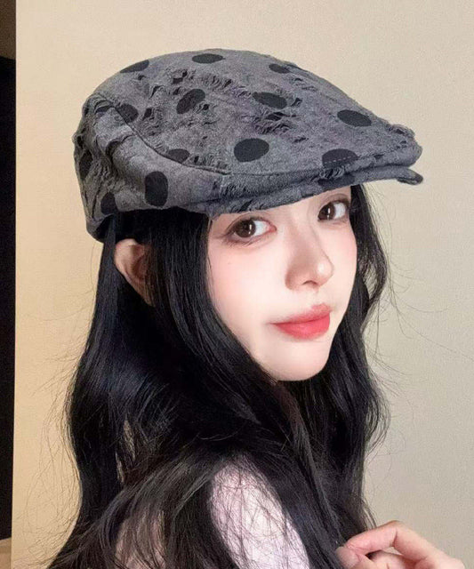 Fashion Khaki Dot Ripped Cotton Breton Hat