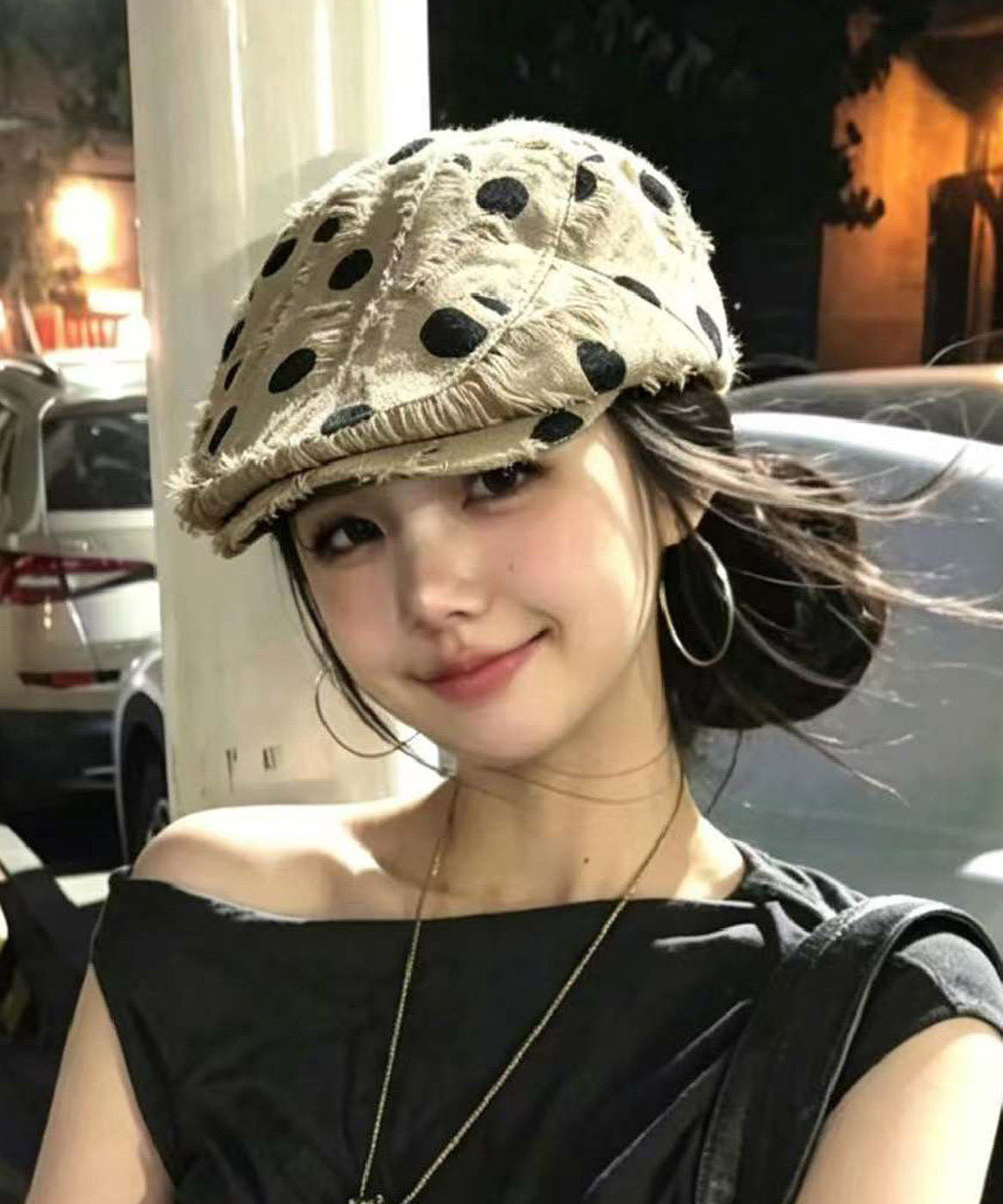 Fashion Khaki Dot Ripped Cotton Breton Hat
