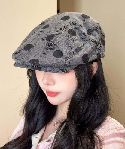 Fashion Khaki Dot Ripped Cotton Breton Hat