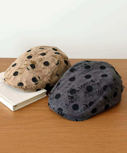 Fashion Khaki Dot Ripped Cotton Breton Hat