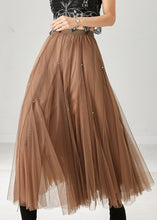 Load image into Gallery viewer, Fashion Khaki Exra Large Hem Nail Bead Tulle Skirts Spring