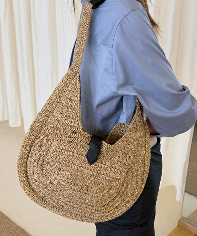 Fashion Khaki Versatile Large Capacity Straw Woven Shoulder Bag