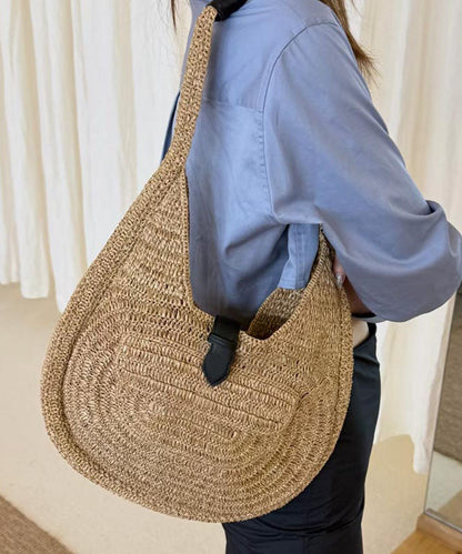 Fashion Khaki Versatile Large Capacity Straw Woven Shoulder Bag