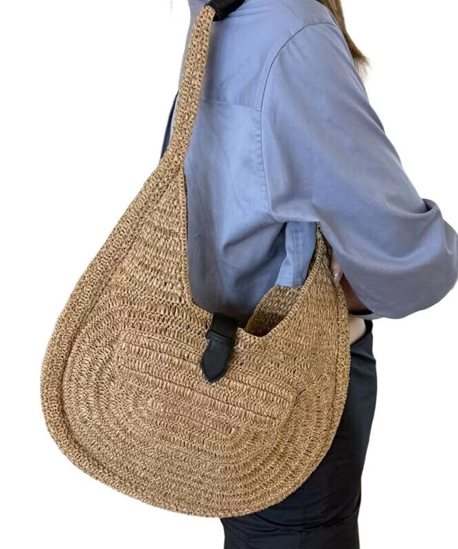 Fashion Khaki Versatile Large Capacity Straw Woven Shoulder Bag