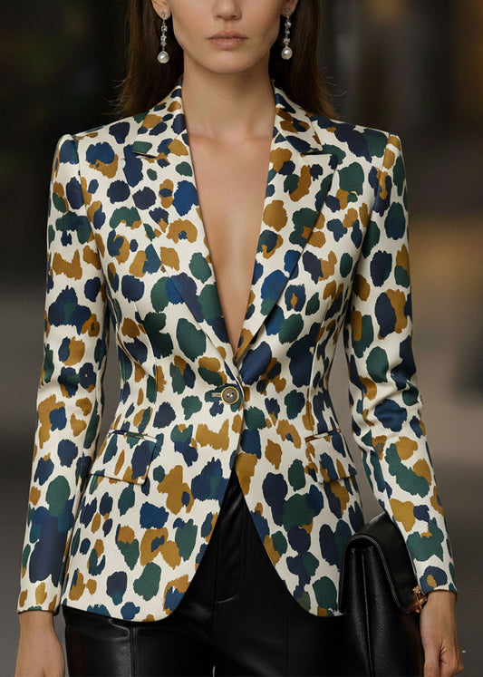 Fashion Leopard Peter Pan Collar Pockets Print Cotton Suit Coat Fall