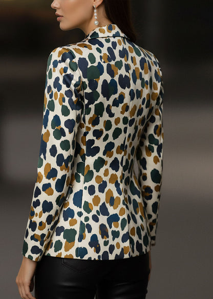Fashion Leopard Peter Pan Collar Pockets Print Cotton Suit Coat Fall