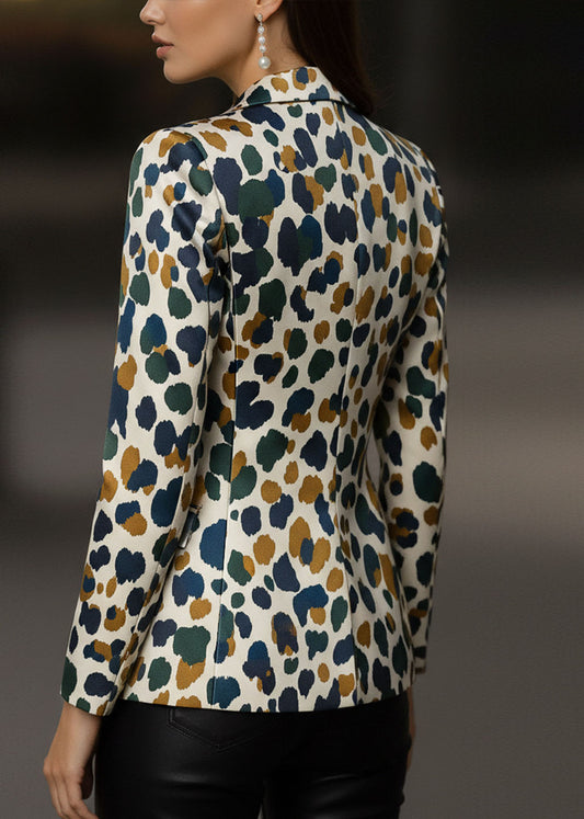 Fashion Leopard Peter Pan Collar Pockets Print Cotton Suit Coat Fall