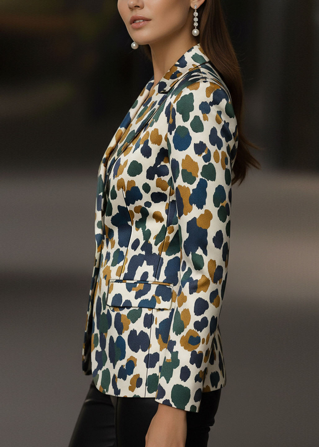 Fashion Leopard Peter Pan Collar Pockets Print Cotton Suit Coat Fall