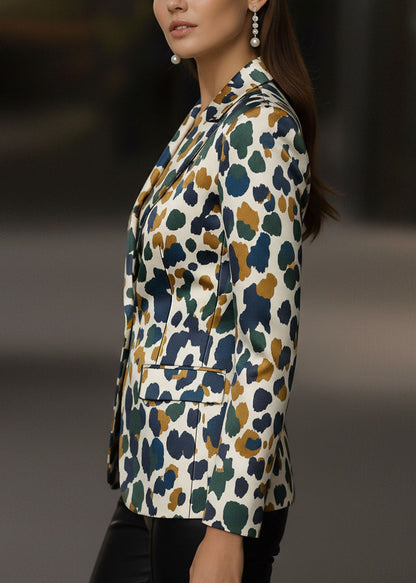Fashion Leopard Peter Pan Collar Pockets Print Cotton Suit Coat Fall