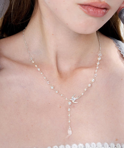 Fashion Little Bird Pearl Sky Star Silver Plated Pendant Necklace