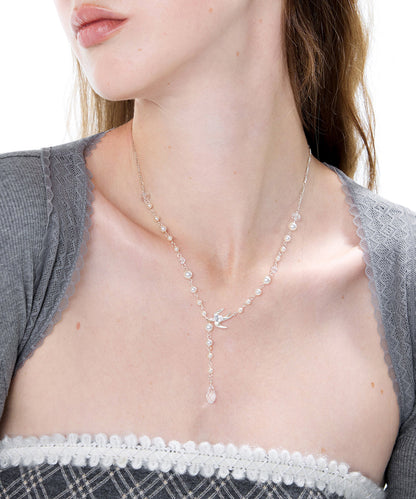 Fashion Little Bird Pearl Sky Star Silver Plated Pendant Necklace