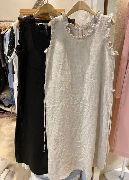 Fashion Loose Beige Ruffled Cotton Dresses Summer