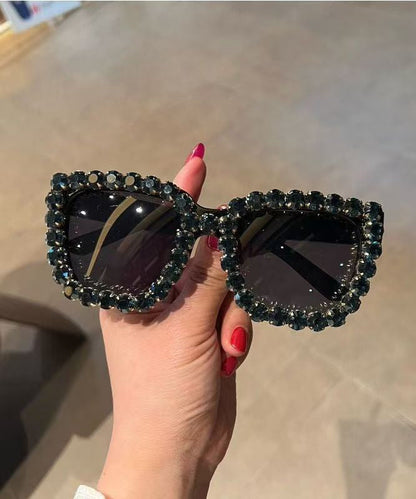 Fashion Luxury White Zircon Studded Sunglasses With Large Frame