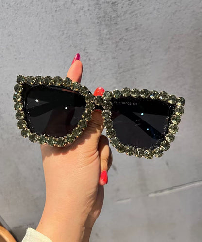 Fashion Luxury White Zircon Studded Sunglasses With Large Frame