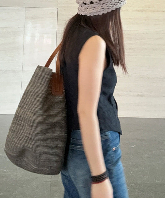 Fashion Minimalist Grey Woven Large Capacity Shoulder Bag