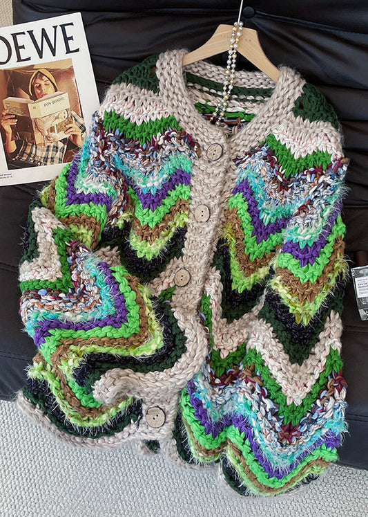Fashion Mixed Color Striped Thick Knit Cardigans Fall