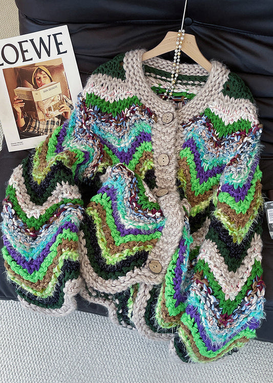 Fashion Mixed Color Striped Thick Knit Cardigans Fall