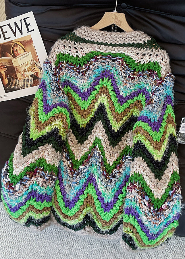 Fashion Mixed Color Striped Thick Knit Cardigans Fall