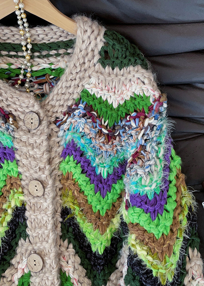 Fashion Mixed Color Striped Thick Knit Cardigans Fall