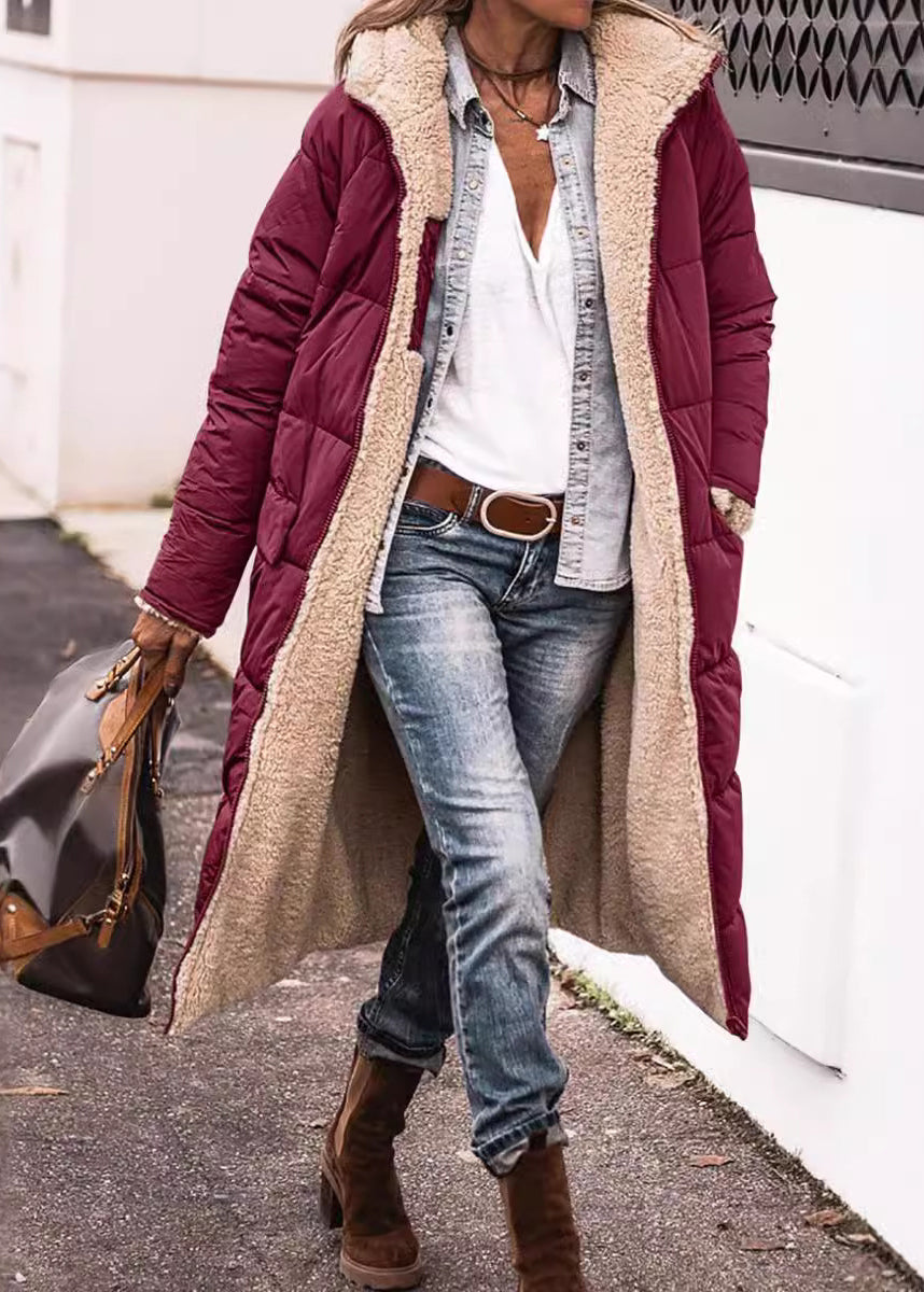 Fashion Mulberry Hooded Pockets Fleece Wool Lined Parka Winter