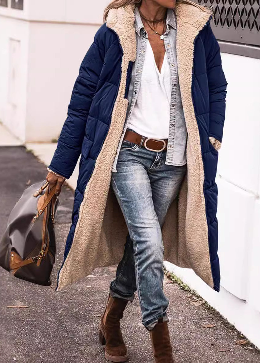 Fashion Mulberry Hooded Pockets Fleece Wool Lined Parka Winter