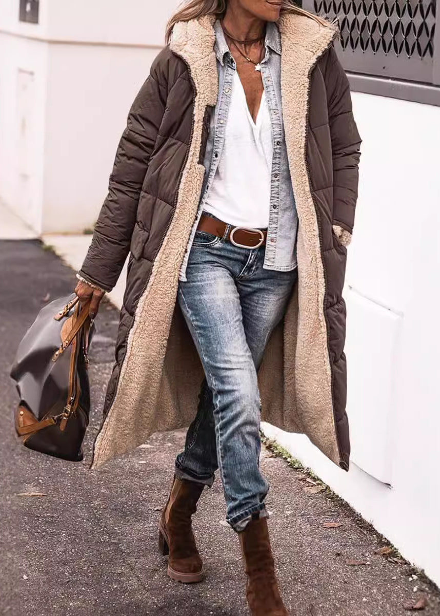 Fashion Mulberry Hooded Pockets Fleece Wool Lined Parka Winter