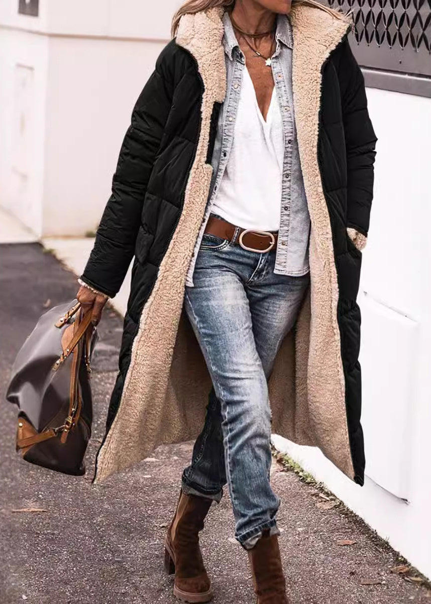 Fashion Mulberry Hooded Pockets Fleece Wool Lined Parka Winter