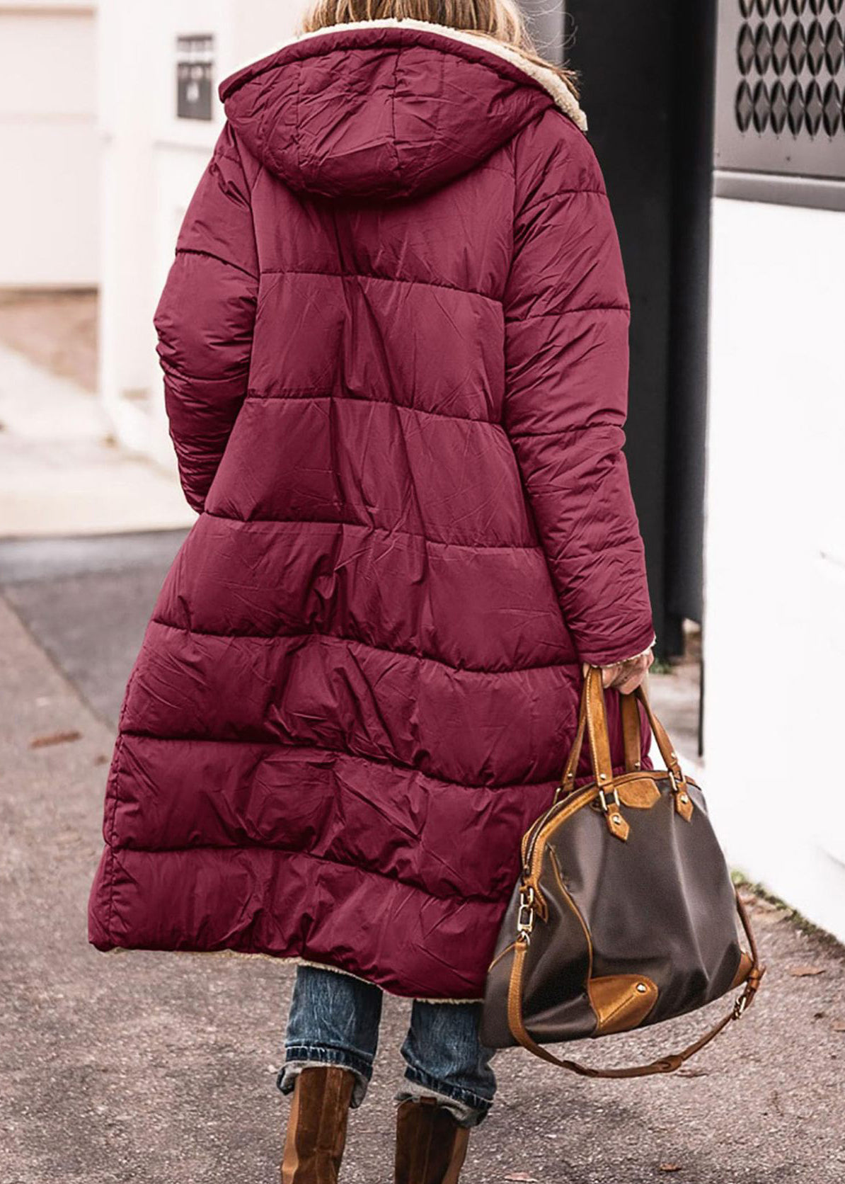 Fashion Mulberry Hooded Pockets Fleece Wool Lined Parka Winter