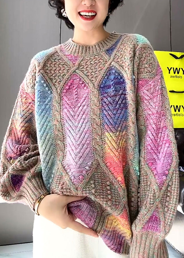 Fashion Multicolor O Neck Knit Sweater Tops Spring