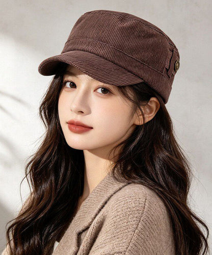 Fashion New Light Coffee Corduroy Metal Buckle Versatile Hat