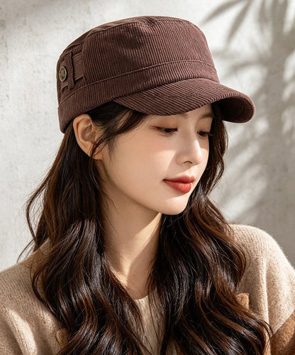Fashion New Light Coffee Corduroy Metal Buckle Versatile Hat