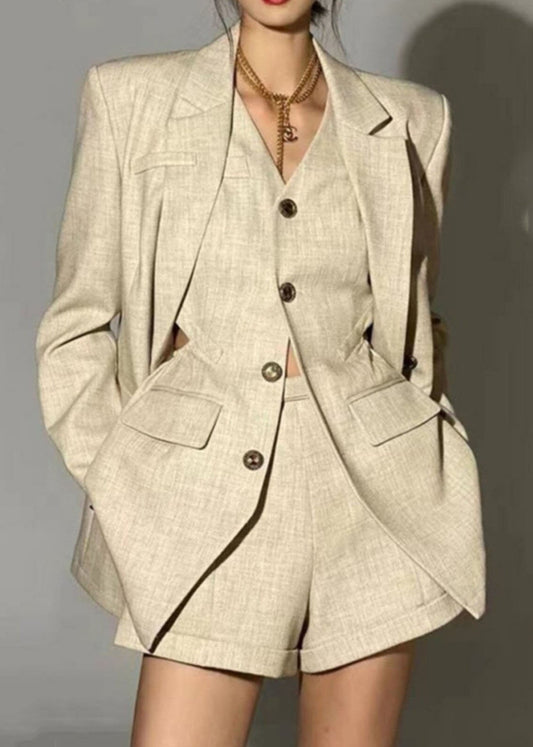 Fashion Notched Hollow Out Coats ,Waistcoat And Shorts Two Piece Set Fall