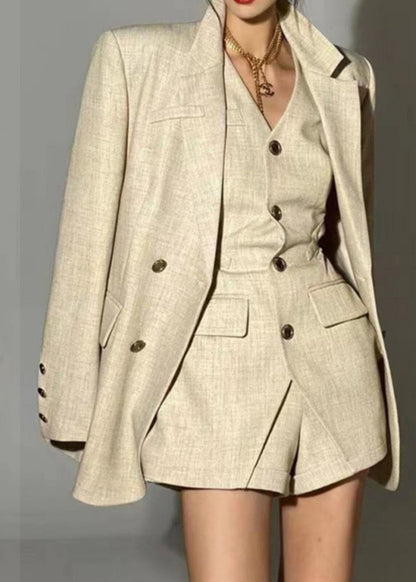 Fashion Notched Hollow Out Coats ,Waistcoat And Shorts Two Piece Set Fall