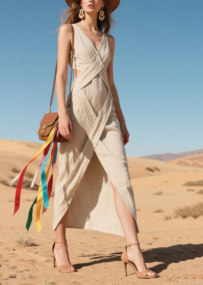 Fashion Nude Backless Side Open Cotton Sundress Summer