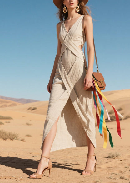 Fashion Nude Backless Side Open Cotton Sundress Summer